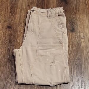 Pilcro Beige Distressed Cropped Pants